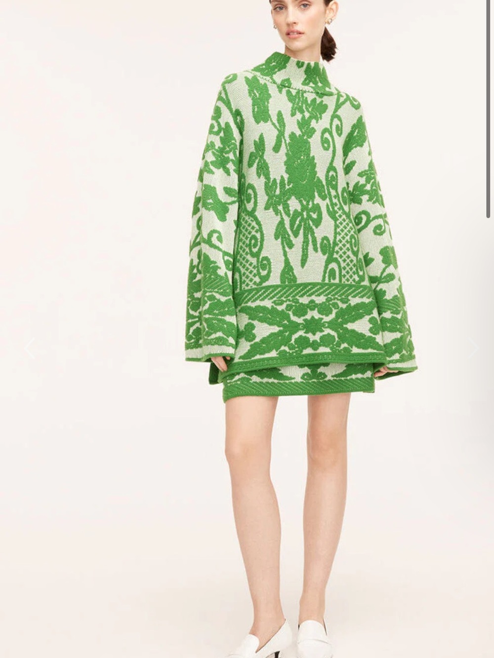 Green and Cream Intarsia Knit Sweater by Rebecca Taylor. Skirt available as well